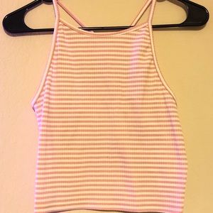 Pink White Striped Crop Tank Top